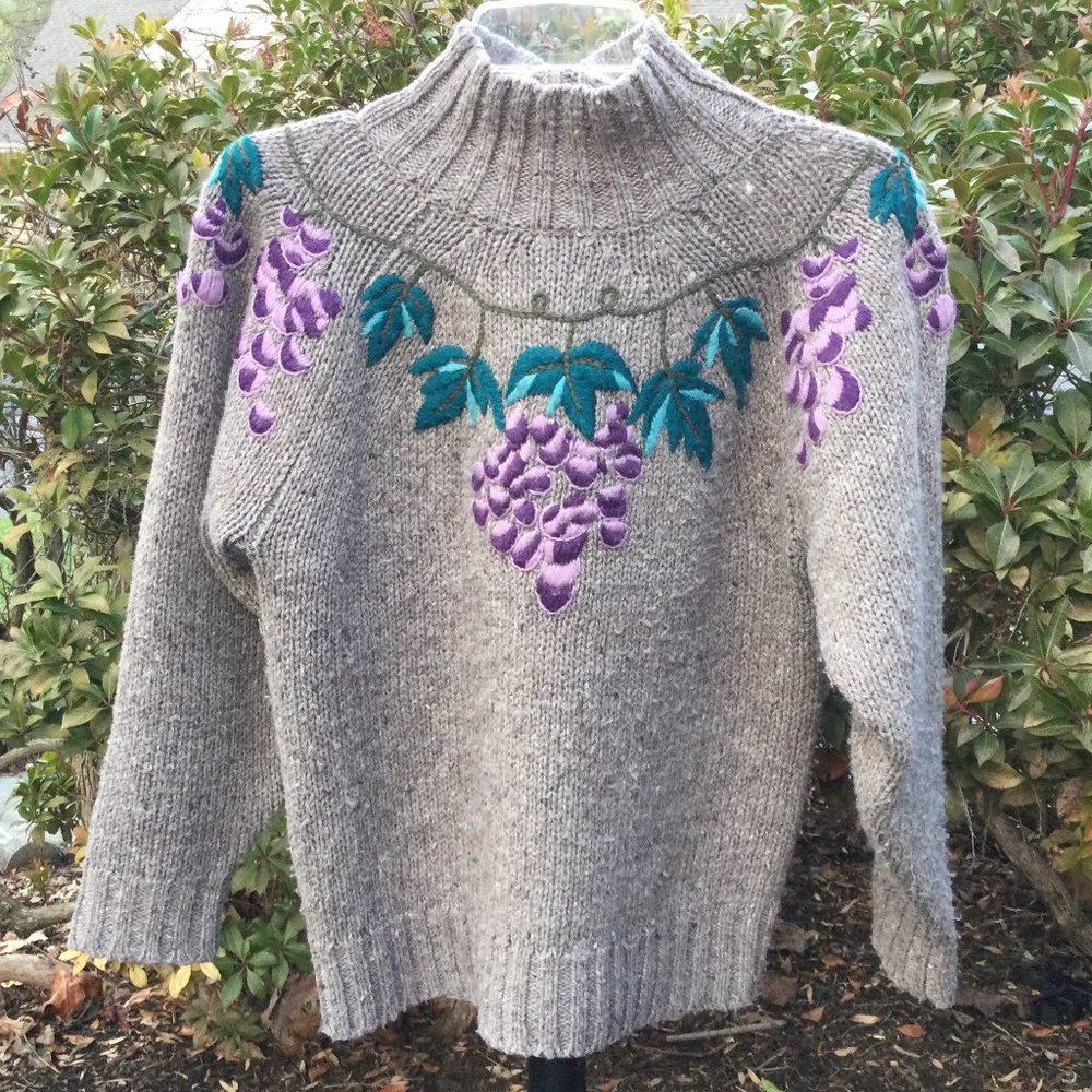 P.S. Sport Grape Embroider Turtle Neck Raglan Sleeve Sweater